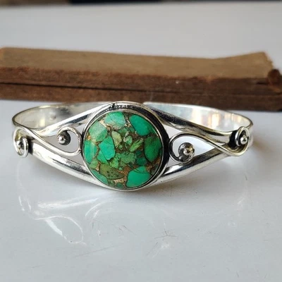 Brazalete Turquesa Cobre Verde Plata de Ley 925 Brazalete Regalo Ajustable PG8534 Foto 1 de 4