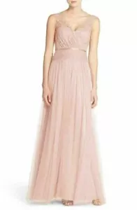 JENNY YOO 'Sutton' Double V-Neck Lace & Tulle A-Line Gown Sz 8 Blush - Picture 1 of 1