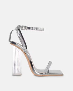 Public Desire Onyx Wide Fit Silver Sandals Size UK 7 - Picture 1 of 4