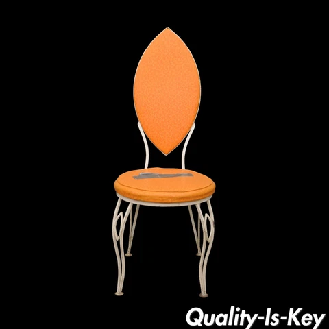 Vintage Wrought Iron Patio Side Chair Marquise Back Mid Century Modern Orange D Cover