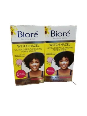 2 tiras de poros de limpieza ultra profunda Biore Witch Hazel 6 tiras para nariz X 2 Foto 1 de 2