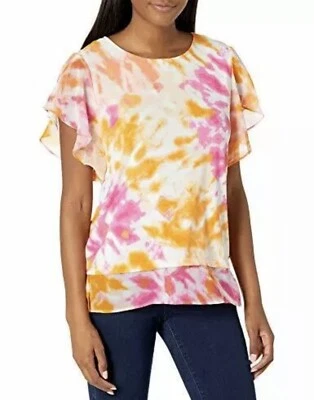 Calvin Klein Women's Printed Sleeveless Chiffon Tangelo Hibiscus Size Small  - Image 1 of 4