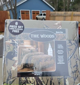 NATURAL BROWN CAMO 6 pc QUEEN SIZE SHEETS AND PILLOWCASES SET CAMOUFLAGE WOODS - Picture 1 of 3