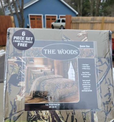 CONJUNTO DE 6 LENÇÓIS E FRONHAS QUEEN SIZE CAMUFLAGEM MADEIRA MARROM NATURAL - Imagem 1 de 3