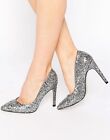 NEW TRUFFLE COLLECTION SILVER GLITTER NOVA COURT HEELS SHOES PARTY LOOK UK 8