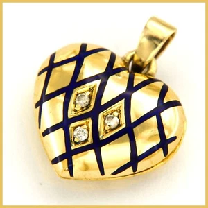 Ciondolo a Cuore in ORO Giallo 18 kt 750 con SMALTO e DIAMANTI Pendente da Donna - Foto 1 di 7