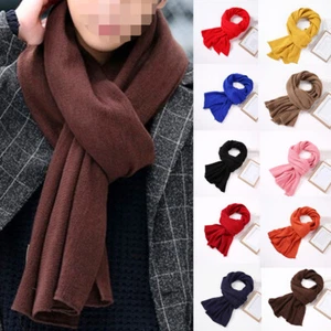 Men's Scarf Solid Colors Warm Scarves for Winter Knitted Wool Soft Fashion Scarf - Picture 1 of 34