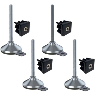Inox Pied M16x150 80mm Base, Patin & Fixation Trou + Insert 40x40x2mm-Set De 4 - Photo 1/4
