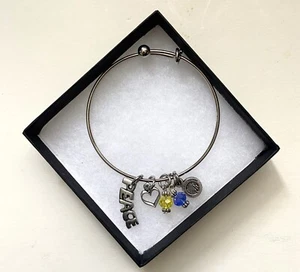 Support Peace Ukraine Bracelet Made in USA Yellow Blue Beads Chubby Chico Charms - Picture 1 of 3
