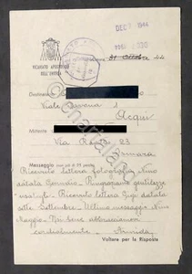 WWII - Vicariato Apostolico Eritrea - Messaggio per famigliari in Italia 1944 - Foto 1 di 1