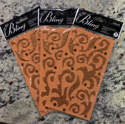 LOTE DE 3 pegatinas Jolee's All That Bling brillo dimensional - naranja Foto 1 de 4