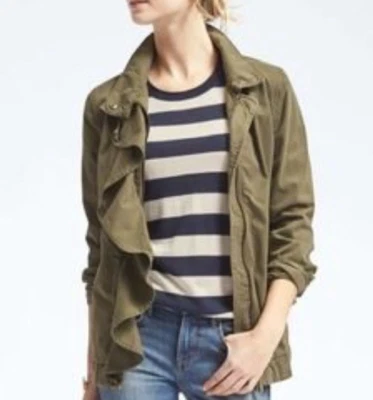 Chaqueta utilitaria Banana Republic con volantes para mujer M verde militar cincha boho grunge Y2K Foto 1 de 4