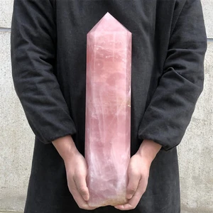 18.7LB Natural Rose Quartz Crystal Obelisk Wand Point Cystal Reiki Tower Heal - Picture 1 of 18