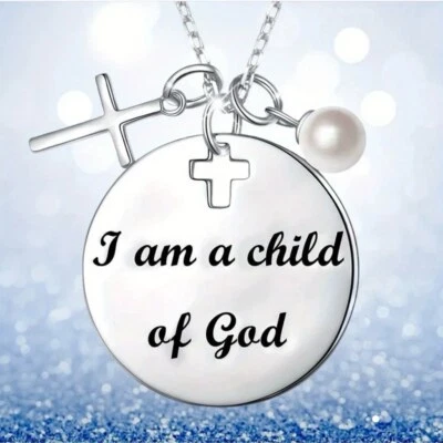 Collar Plata Hijo de Dios Dije Con Cruz Y Perla Blanca Fe Cristiana Foto 1 de 3