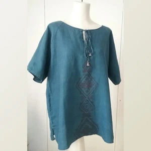 East Ltd. Blue 100% Linen Plus Size Easy Wear Basic Casual Breathable Top - Picture 1 of 8