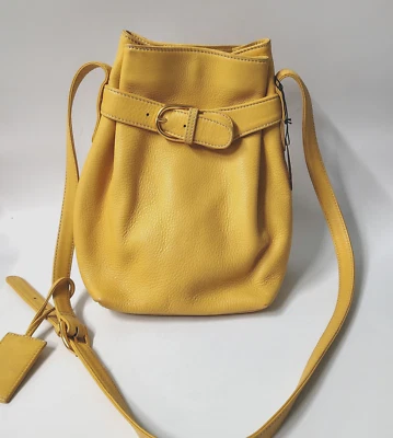 Liz Claiborne Leather Belted Crossbody Bucket Bag Leather Yellow - Image 1 of 4