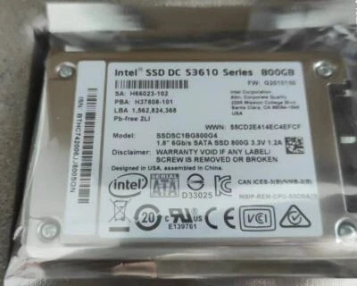 Intel 800GB SSD SSDSC1BG800G4R Series 3.3V Drive 800G 1.8"S3610 SATA State Solid - Image 1 of 4