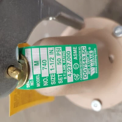 Watts 1-1/2" x 2" Boiler Pressure Relief Valve (50 psi) - Image 1 of 4