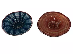 Handmade set of two red and blue glass bowls red Rim - Picture 1 of 11