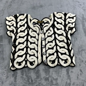 Vintage Cardigan Size S Crochet Rings Retro Indie Unique 70s Hippie Unique Rare - Picture 1 of 9