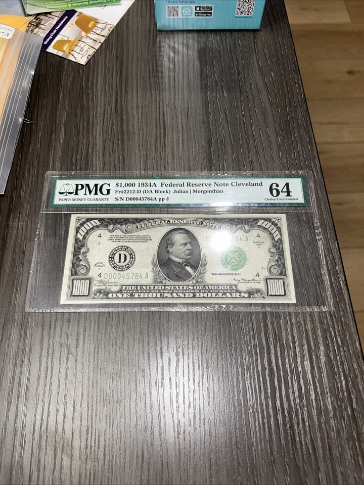 AC 1934 $1000 Cleveland ONE THOUSAND DOLLAR BILL PMG 64   - Image 1 of 2