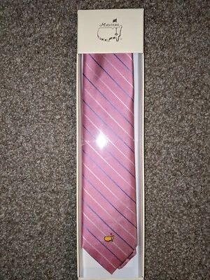 Corbata Masters CUELLO del Augusta National Golf Club NUEVO Logo Rosa Rayas Foto 1 de 4