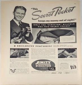 Billetera Amity Director 1938 vintage anuncio bolsillo secreto - Imagen 1 de 1