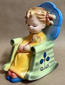 Vintage Josef Originals Figure Girl Holding Doll On Chair Rare Figurine - Picture 1 of 24