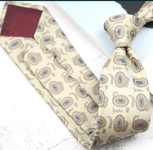 New Classic Polka Dot Gray Brown JACQUARD WOVEN 100% Silk Men's Necktie Tie - Image 1 of 1