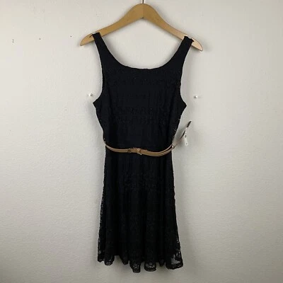 WET SEAL черный кружевной подпоясанный платье средний без рукавов Skater Flare трапециевидный F79 - Изображение 1 из 4