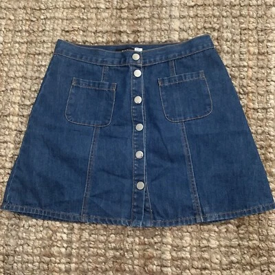 Falda vaquera BDG Urban Outfitters para mujer talla mediana azul botón frontal línea A boho Foto 1 de 4