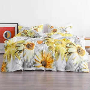 Microfiber King Duvet Cover Set, 3 Pieces Ultra Soft Sunflowers Printed Comforte - Picture 1 of 6