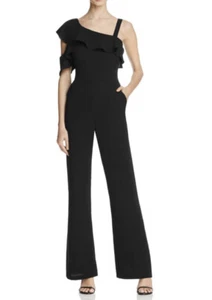 Adelyn Rae Womens NWT Cold Ruffle Shoulder Asymmetrical Wilma Jumpsuit Black Med - Picture 1 of 4