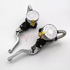 Silver Motorcycle Hydraulic Brake Clutch Master Cylinder Reservoir Lever set - Picture 1 of 5