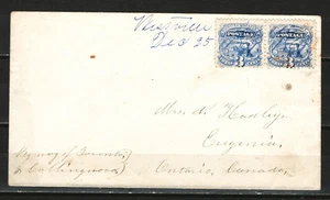 USA Stamp 1869 Scott#113 in Pair on Cover Westville Ohio to Ontario Canada VF - Picture 1 of 3