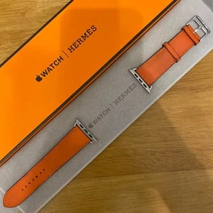 Hermes Simple Tour Orange Leather Band Swift 44mm Apple Watch France Made Used - Picture 1 of 12