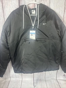 Nike Solo Swoosh Satin Black Anorak 1/2 Zip Hooded Jacket DR0839-010 Size Medium - Picture 1 of 2