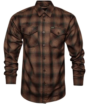 Camisa DIXXON Franela "Glasgow" Para Hombre 2XL XXL Cuadros Marrón Escocia Botón a Presión Foto 1 de 4