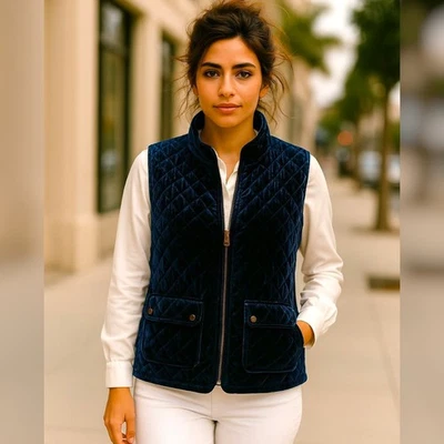 Active USA 3XL Blue Velour Quilted Vest Womens Zip Up Puffer Velvet Street Luxe - Image 1 of 4