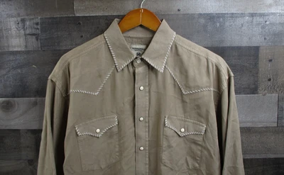 Camisa masculina Panhandle Rough Stock bronzeada média tencel ocidental pérola snap cowboy - Imagem 1 de 4