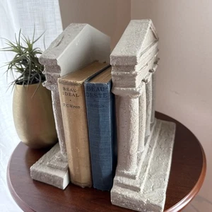 Greek Roman Column Bookends 10.25 X 10 x 3" Vintage HEAVY Chalkware - Picture 1 of 12