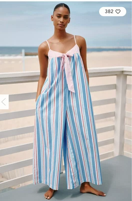 Mono Anthropologie Celandine a Rayas Lazo Pierna Ancha Talla XL Foto 1 de 4