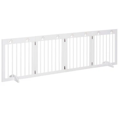 PawHut Pet Gate 4 Panel Wooden Dog Barrier Folding Fence w/ Support Feet