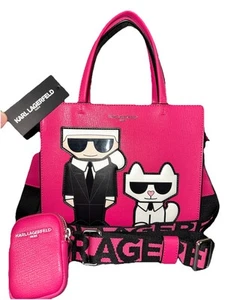 Karl Lagerfeld Paris Maybelle Karl & Cat Crossbody Handle Pink Satchel Purse New - Picture 1 of 9