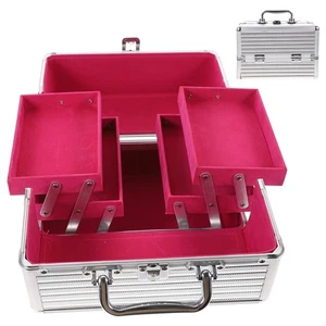 Handled Makeup Case Aluminum Alloy Cosmetic Box Organizer Container (Silver Bar) - Picture 1 of 11
