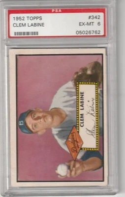 1952 Topps Clem Labine #342, PSA EX-MT 6 - Image 1 of 2