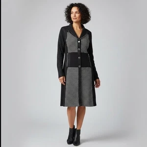 Polka Dot Dress Womens Large Knit Long Sleeve Black White Statement Avant Garde - Picture 1 of 17