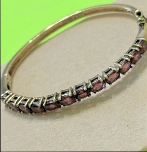 Designer Ross Simons Sterling Silver GARNET Bangle 925 Vermeil Bracelet 6.75” - Picture 1 of 2