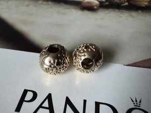 PANDORA 14K Gold PAIR of Floral Lucerne Clips x2 750818 Rare Retired - Picture 1 of 4