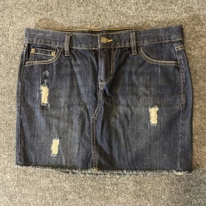 Old Navy Jeansrock Größe 8 Used-Look Baumwolle dunkle Waschung ausgefranster Saum - Bild 1 von 8